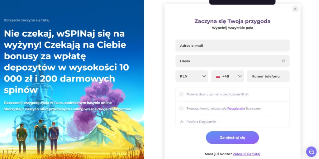 tsars casino review registration